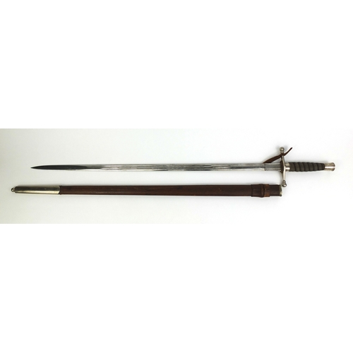 303 - Military interest F W Forsyth Ltd. of Edinburgh and Glasgow dress sword, with leather scabbard and w... 