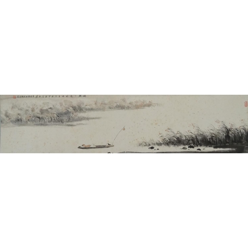 493 - Attributed to Ming Ya Chinese ink and watercolour onto paper, fisherman resting in an panoramic land... 