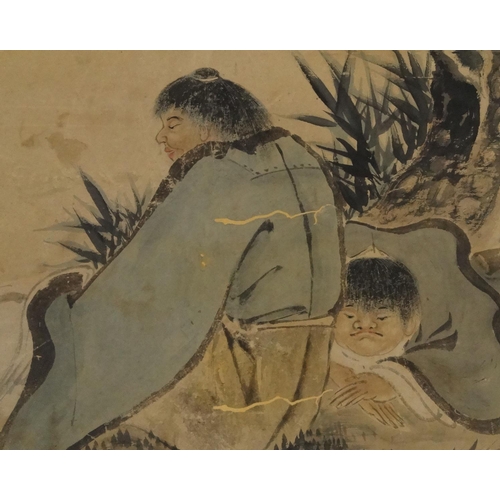 494 - Attributed to Xiong Ren Chinese ink and watercolour onto paper, resting Scholars, character marks, 4... 