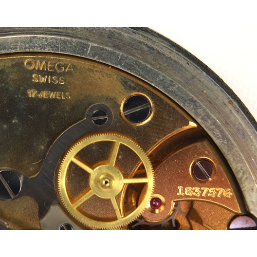 872 - Vintage Omega gunmetal stopwatch, No.1837576 to the movement, housed in a bakelite Omega case, possi... 