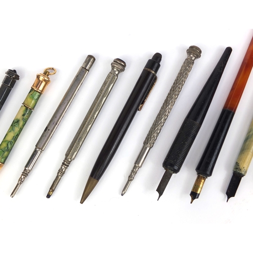 79 - Collection of vintage dip pens and propelling pencils, including a sterling silver lady Yard-O-Lette... 