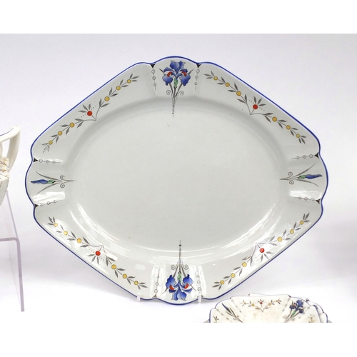 628 - Art Deco Shelley Queen Anne shape diner set including two teapots, a lidded tureen, dinner plates et... 