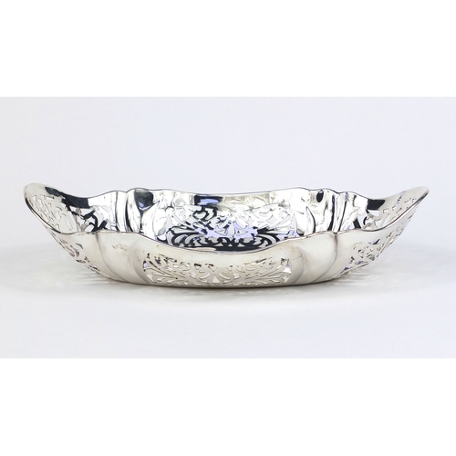 676 - Oval silver bread basket with pierced decoration, PJM Sheffield 1952, 30cm long, approximate weight ... 