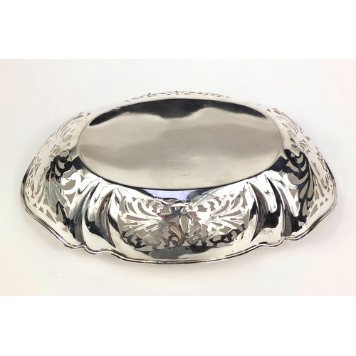 676 - Oval silver bread basket with pierced decoration, PJM Sheffield 1952, 30cm long, approximate weight ... 