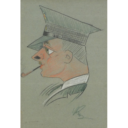 1050 - Military interest pastel sketch onto paper, Pipe Smoking solider, bearing an indistinct signature, i... 