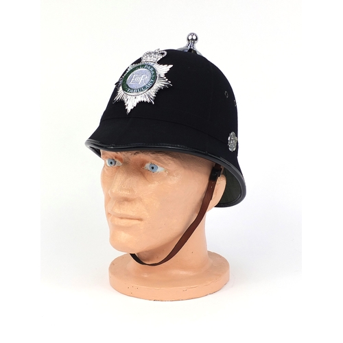 319 - Vintage Royal Parks Contstabulary Ball top helmet with badge and chin strap, 22cm high