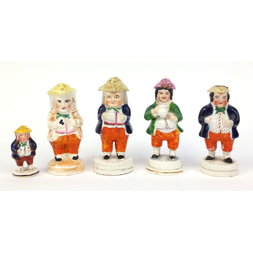 536 - Ten 19th Century and later Staffordshire pottery toby jug peppeprets including a miniature example, ... 