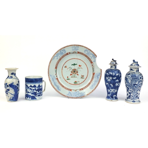 410 - Group of Chinese ceramics including to baluster vases with covers, one hand painted with dragons, an... 