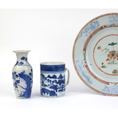 410 - Group of Chinese ceramics including to baluster vases with covers, one hand painted with dragons, an... 