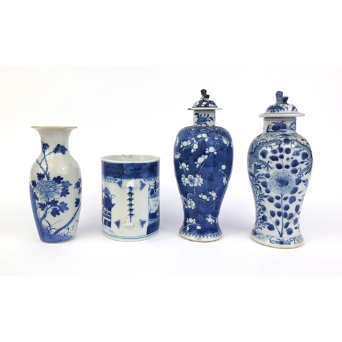 410 - Group of Chinese ceramics including to baluster vases with covers, one hand painted with dragons, an... 