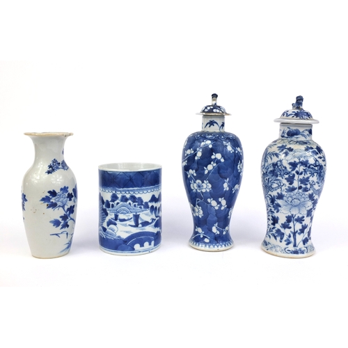 410 - Group of Chinese ceramics including to baluster vases with covers, one hand painted with dragons, an... 