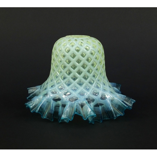 577 - Victorian frilled Vaseline glass shade, 11cm high