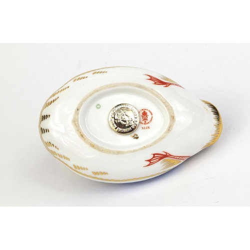 2089 - Royal Crown Derby duck paperweight with gold stopper, factory marks to the base, 7cm high