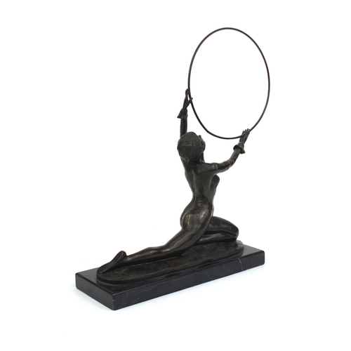 2126 - Bronze study of an Art Deco hula hoopist, signed J Preiss, raised on a marble base, 41cm high