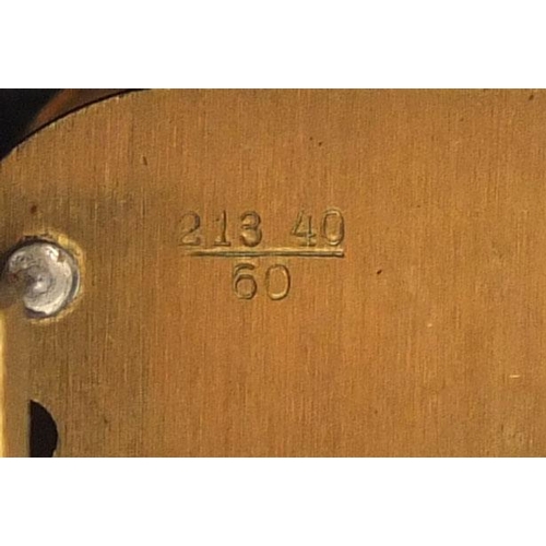 2136 - Art Deco walnut chiming mantle clock with Arabic Numerals, 22cm high