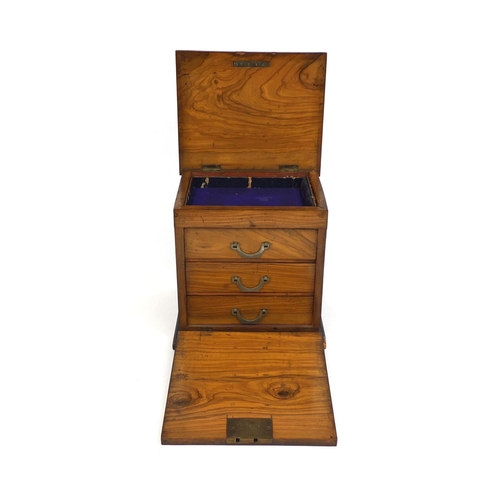 2246 - Olive wood collectors cabinet, the lift up lid releasing the front flap revealling three pull out dr... 