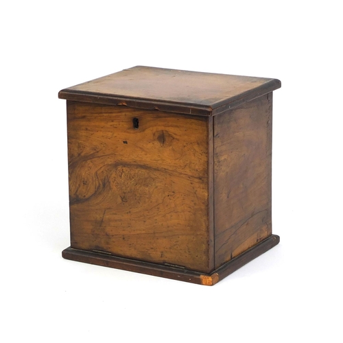 2246 - Olive wood collectors cabinet, the lift up lid releasing the front flap revealling three pull out dr... 