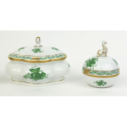 2099 - Three Herend porcelain pots and covers including love heart shaped example and one with a dolphin kn... 