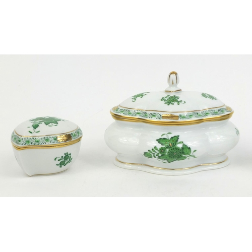 2099 - Three Herend porcelain pots and covers including love heart shaped example and one with a dolphin kn... 