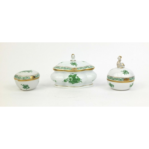 2099 - Three Herend porcelain pots and covers including love heart shaped example and one with a dolphin kn... 