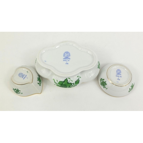 2099 - Three Herend porcelain pots and covers including love heart shaped example and one with a dolphin kn... 