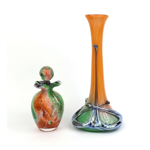 2132 - Silice Creation Jm Operto art glass vase with a applied iridescent decoration and a scent bottle, bo... 