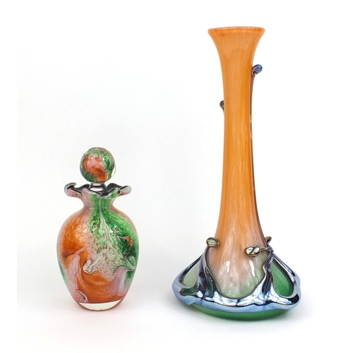 2132 - Silice Creation Jm Operto art glass vase with a applied iridescent decoration and a scent bottle, bo... 