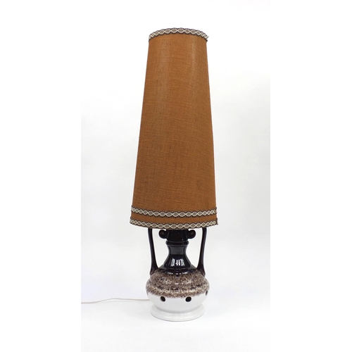 2037 - Vintage floor standing West German pottery lamp with shade, 105cm high
