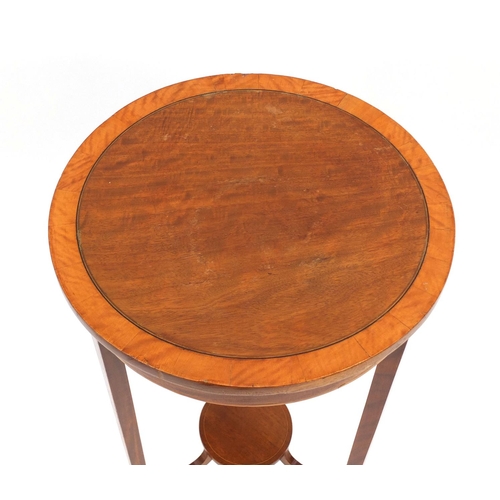 2062 - Mahogany and satinwood banded circular occasional table with under tier, 68cm high x 37.5cm in diame... 