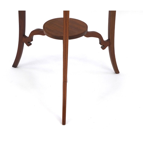 2062 - Mahogany and satinwood banded circular occasional table with under tier, 68cm high x 37.5cm in diame... 