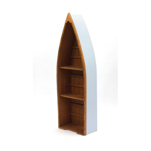 2058 - Boats hull design shelving unit fitted with two shelves, 126cm high x 42cm wide x 21cm deep