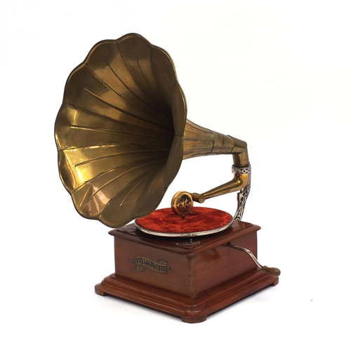 2161 - Vintage Primaphone gramophone with brass horn, 64cm high