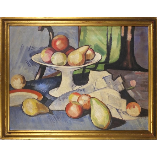 2361 - Scottish school oil onto board, still life fruit, bearing an indistinct signature, gilt framed, 100c... 