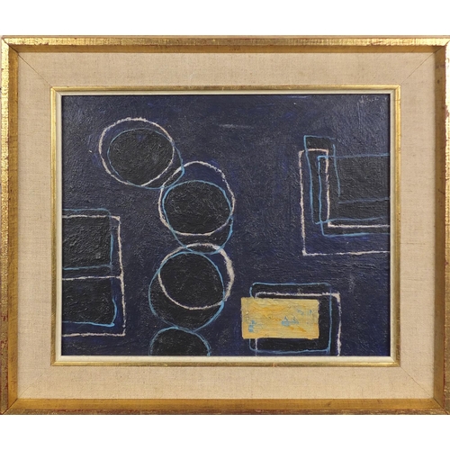 2138 - Oil onto board abstract composition, bearing a signature W Scott to the upper right, mounted and gil... 