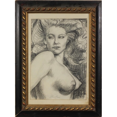 2219 - Alice Howes - Pencil drawing, nude female, label verso, mounted and framed, 34cm x 23cm excluding th... 