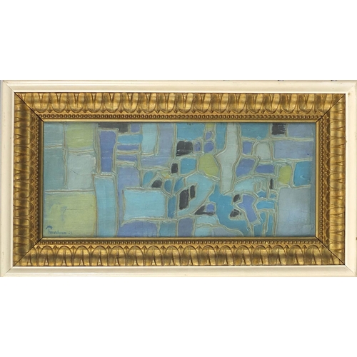 2267 - Oil and impasto abstract composition, bearing a signature Travelyn '63, mounted and framed, 47cm x 2... 