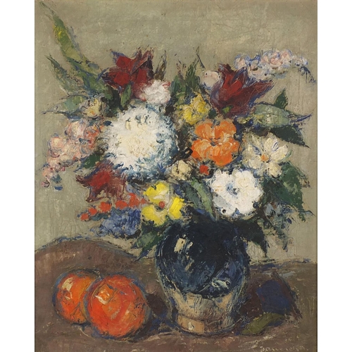 2391 - Jamerson - Oil onto canvas, still life flowers in a vase, framed, 48cm x 38cm excluding the mount an... 