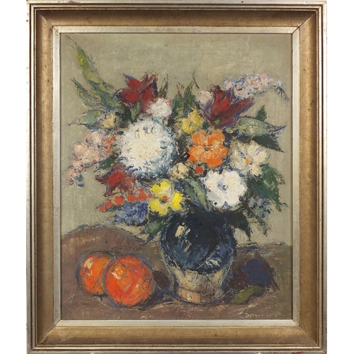 2391 - Jamerson - Oil onto canvas, still life flowers in a vase, framed, 48cm x 38cm excluding the mount an... 