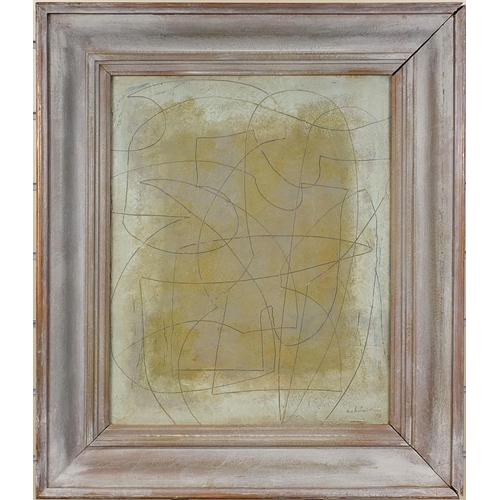 2155 - Oil onto board abstract composition, bearing a signature Nicholson '72, framed, 48cm x 38cm excludin... 