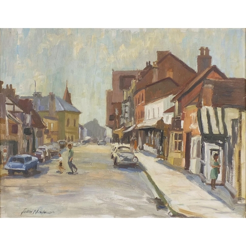 2268 - John Neil - Oil onto board sheep street, Stratford Upon Avon, titled and label verso, mounted and fr... 