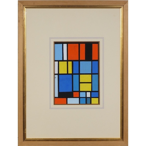 2158 - Gouache onto paper, abstract composition, geometric squares, bearing a monogram, mounted and framed,... 