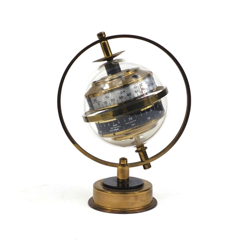 2207 - Vintage German brass cased weather station barometer, No.1765968, 25cm high