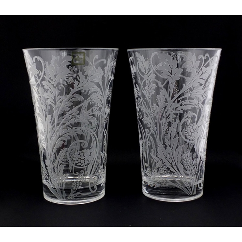 2181 - Pair of Christofle Orangerie vases with floral etched decoration, 20cm high