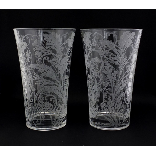 2181 - Pair of Christofle Orangerie vases with floral etched decoration, 20cm high