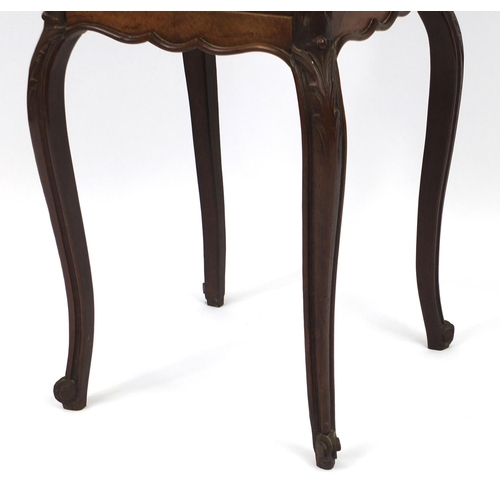 2022 - French walnut nightstand with inset red marble top above a drawer and cupboard on cabriole legs, 45c... 