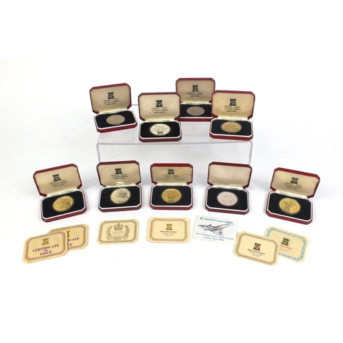 2414 - Group of nine boxed silver proof coins including one commemorating Concorde's first flight