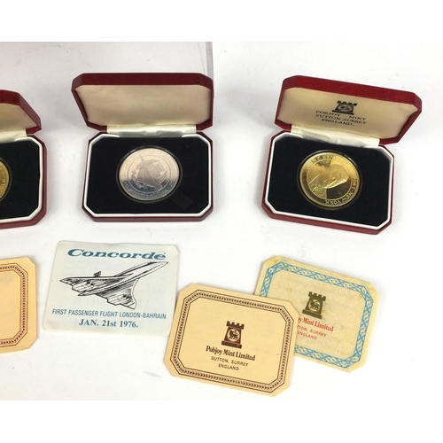 2414 - Group of nine boxed silver proof coins including one commemorating Concorde's first flight