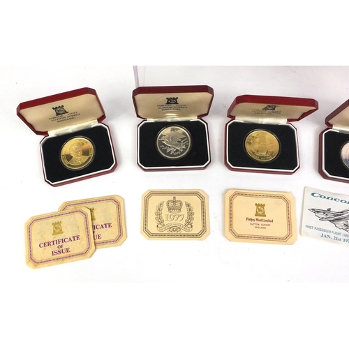 2414 - Group of nine boxed silver proof coins including one commemorating Concorde's first flight