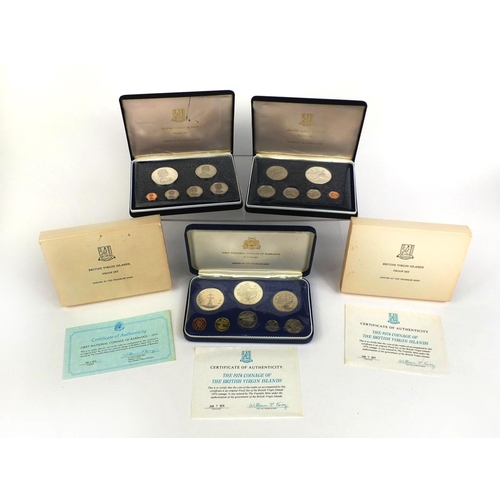 2416 - Three boxed proof coin sets comprising two British Virgin Islands and one First National coinage of ... 