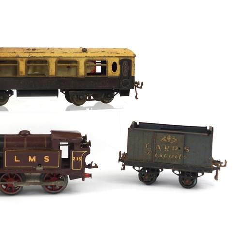 2345 - Group of Hornby O gauge tinplate railway including locomotive LMS 2115 and a Shell tender, the large... 